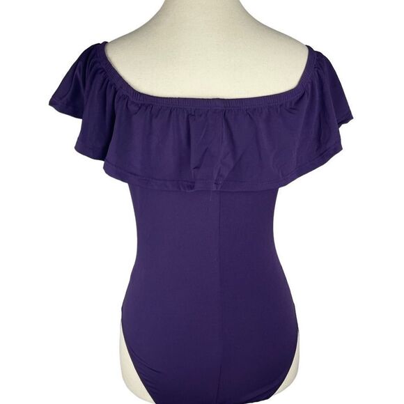 Trendyland purple sleeveless ruffled bodycon bodysuit sz S - Picture 2 of 8